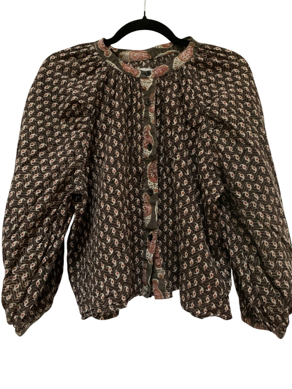 The Shirt by Rochelle Behrens Paisley Blouse – Size XS (Fits Medium) 🤎